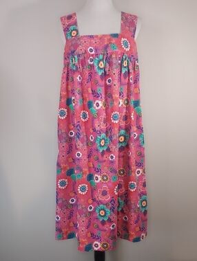Dreams Co. Pink Aqua Blue Yellow Floral Square Neck Shift Dress Size Medium